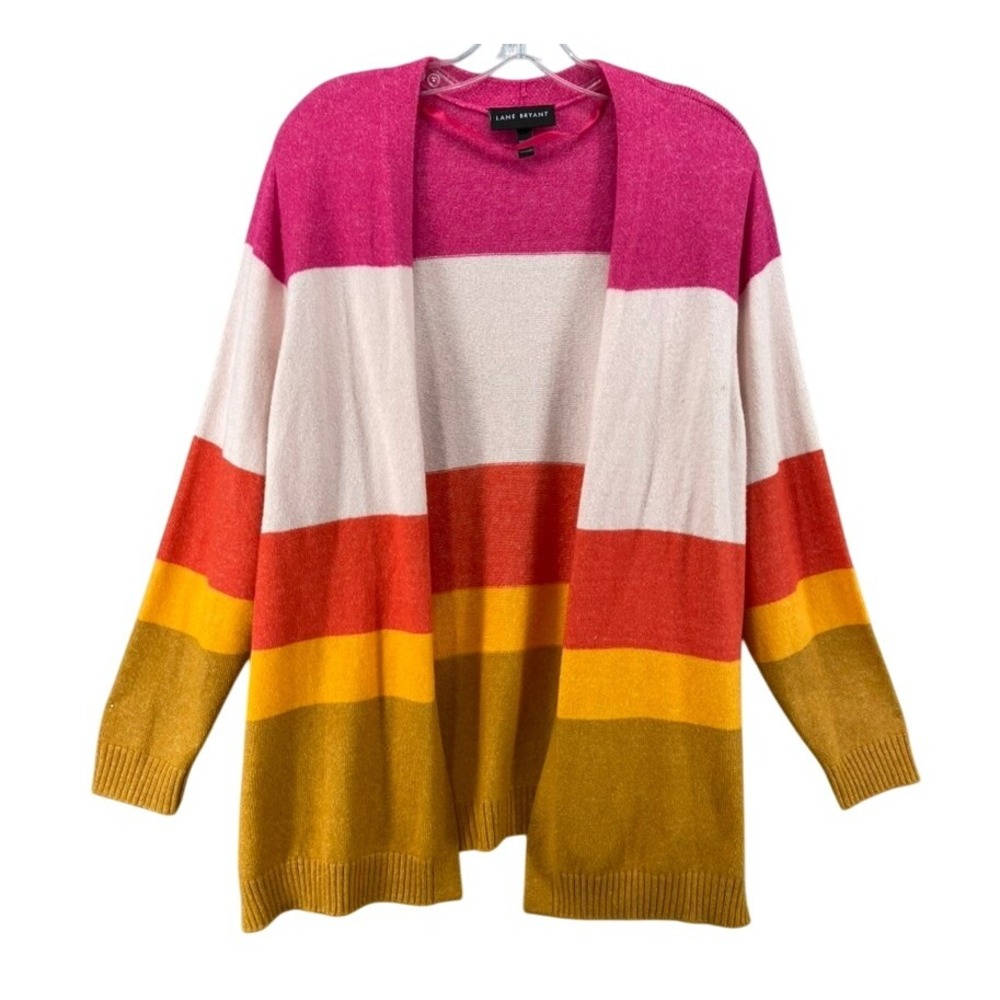 Lane Bryant Cardigan Women 18 20 Striped‎ Open Front Sweater Pink Orange Soft
